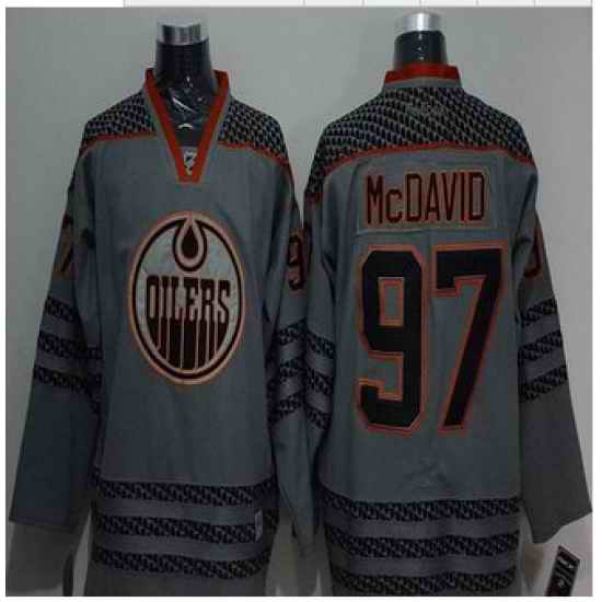 Edmonton Oilers #97 Connor McDavid Charcoal Cross Check Fashion Stitched NHL Jersey